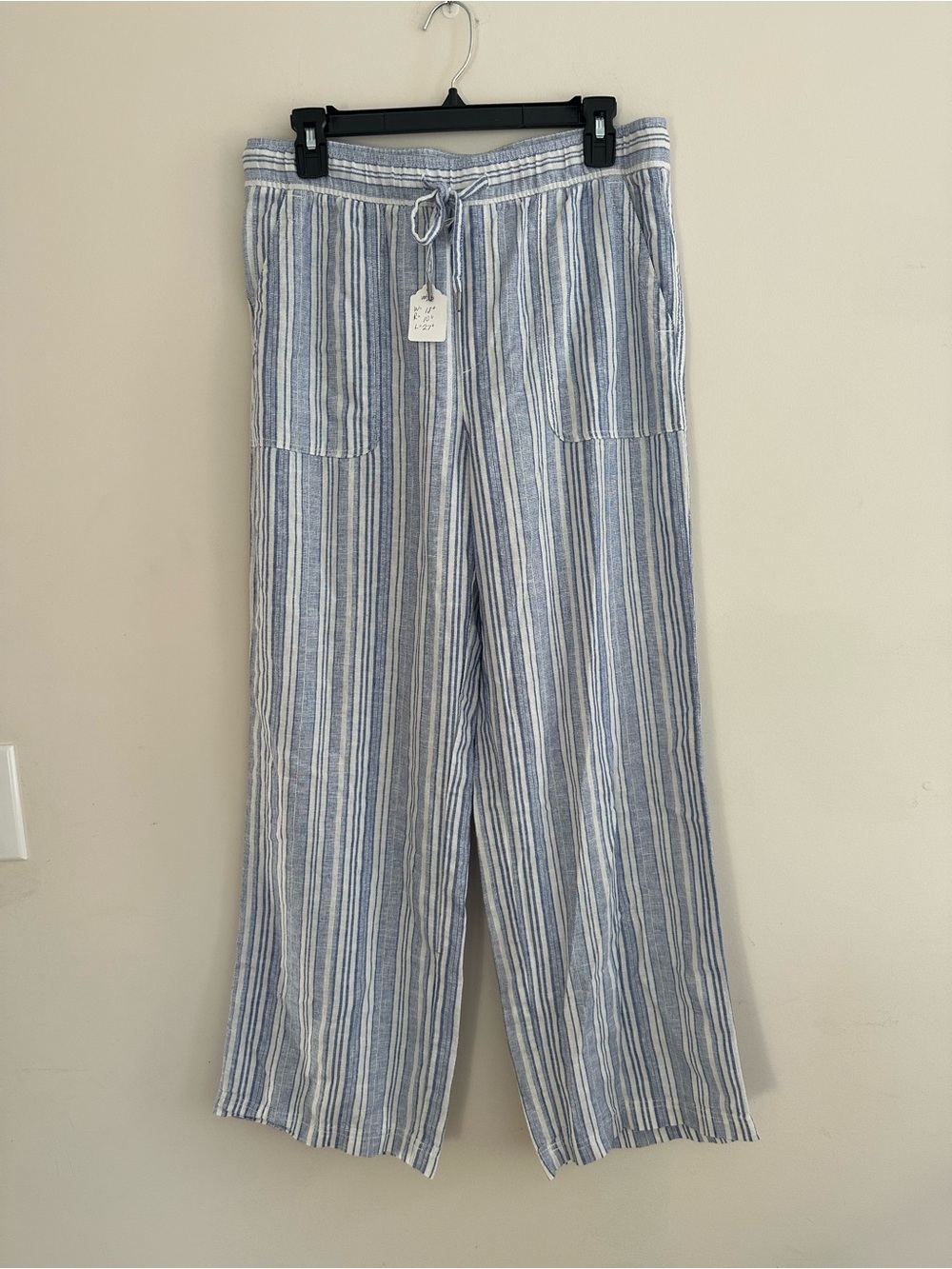 Gap Striped Wide-Leg Linen Blend Pants - Blue & White Medium